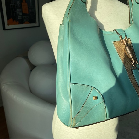 Gucci Turquoise Jackie O Large Leather Hobo Handbag - Picture 5 of 16
